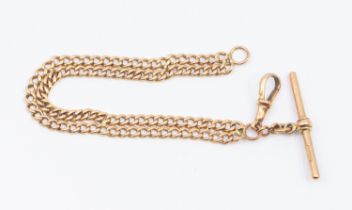 A 9ct rose gold double link chain bracelet, swivel clasp and T bar both marked 9ct, width approx