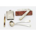 A small collection of silver items to include; an Edwardian silver vesta case, engraved design,