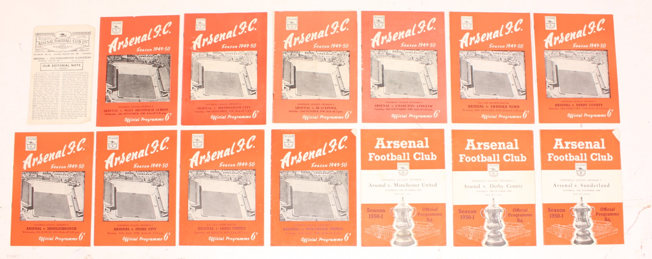 Arsenal: A collection of fourteen Arsenal football programmes to include: v. Wolverhampton