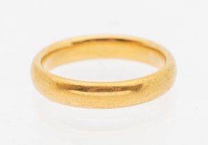 A 22ct gold wedding court section band, 3mm, size P, weight approx 7gms  c