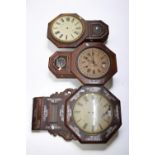 Three late 19th Century mahogany 8 day wall clocks, AF.