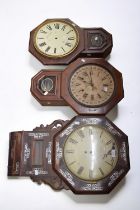 Three late 19th Century mahogany 8 day wall clocks, AF.