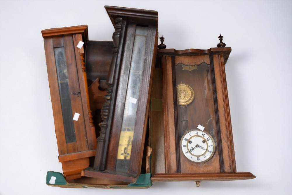 A collection of late 19th Century German 8 day wall clocks, spares and repairs, AF. - Image 2 of 2