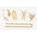 A collection of gold jewellery to include a two toner 18ct gold bracelet, length approx 18cm, weight