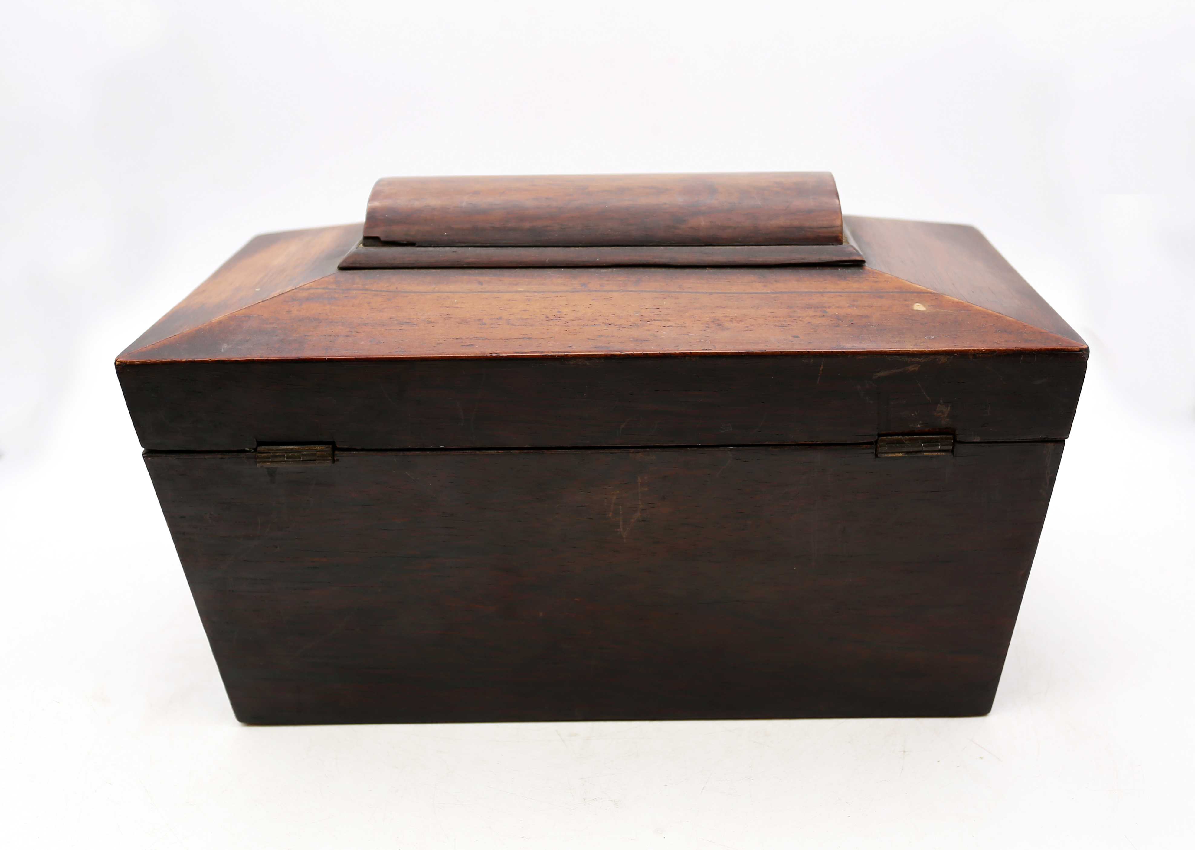 Mid 19th Century mahogany tea caddy with glass, AF. - Image 3 of 3