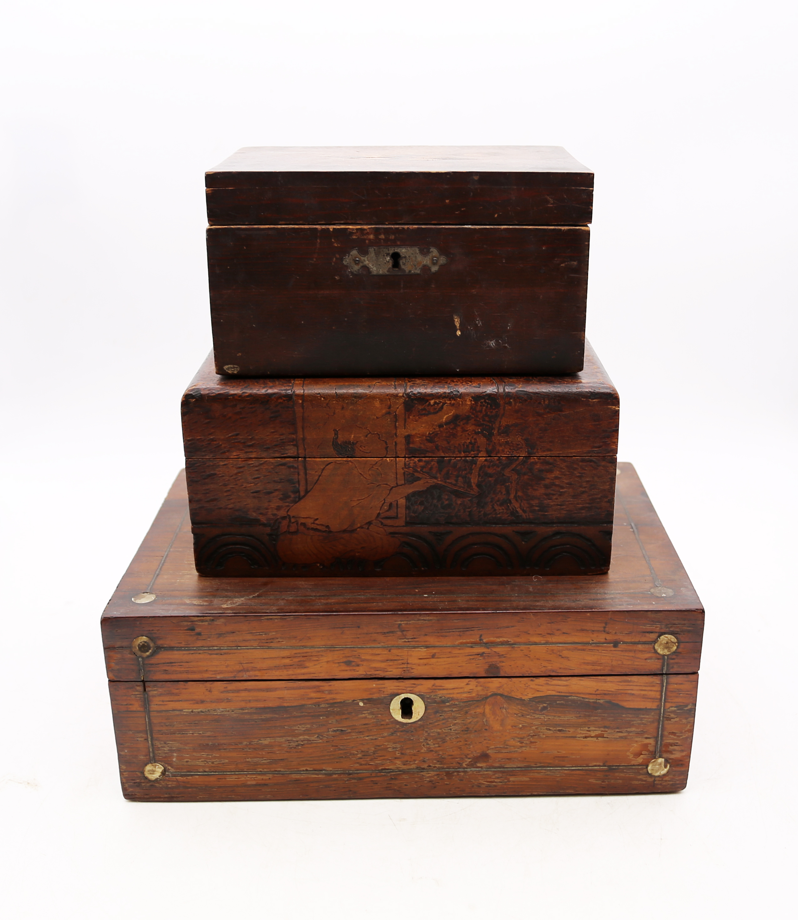 Three mahogany 19th Century trinket boxes.