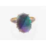 An opal doublet 18ct gold ring, comprising an oval opal doublet, length approx 14 x 10mm, size M,