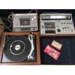 A vintage Super Mario game Nintendo Donkey Kong along with Sony tape decs and record player.