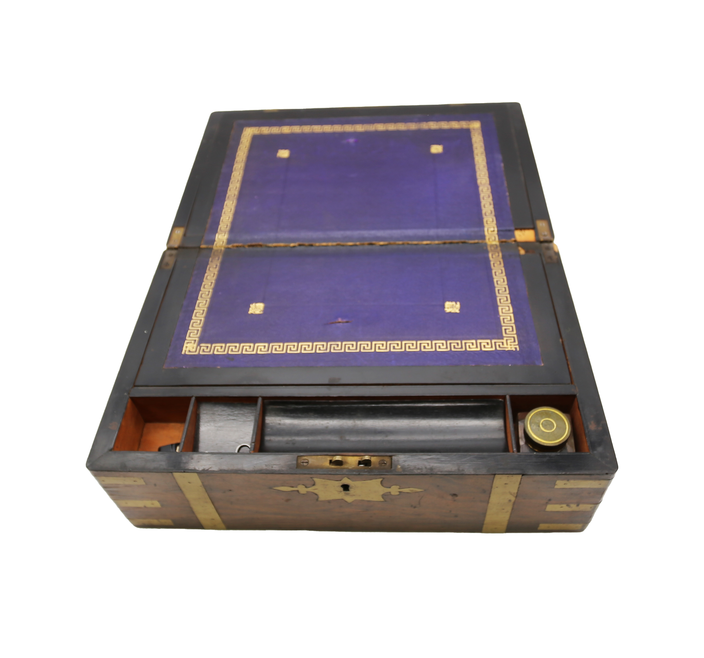 A Victorian mahogany writing box with brass supports along with a 19th Century oak box. - Bild 3 aus 7