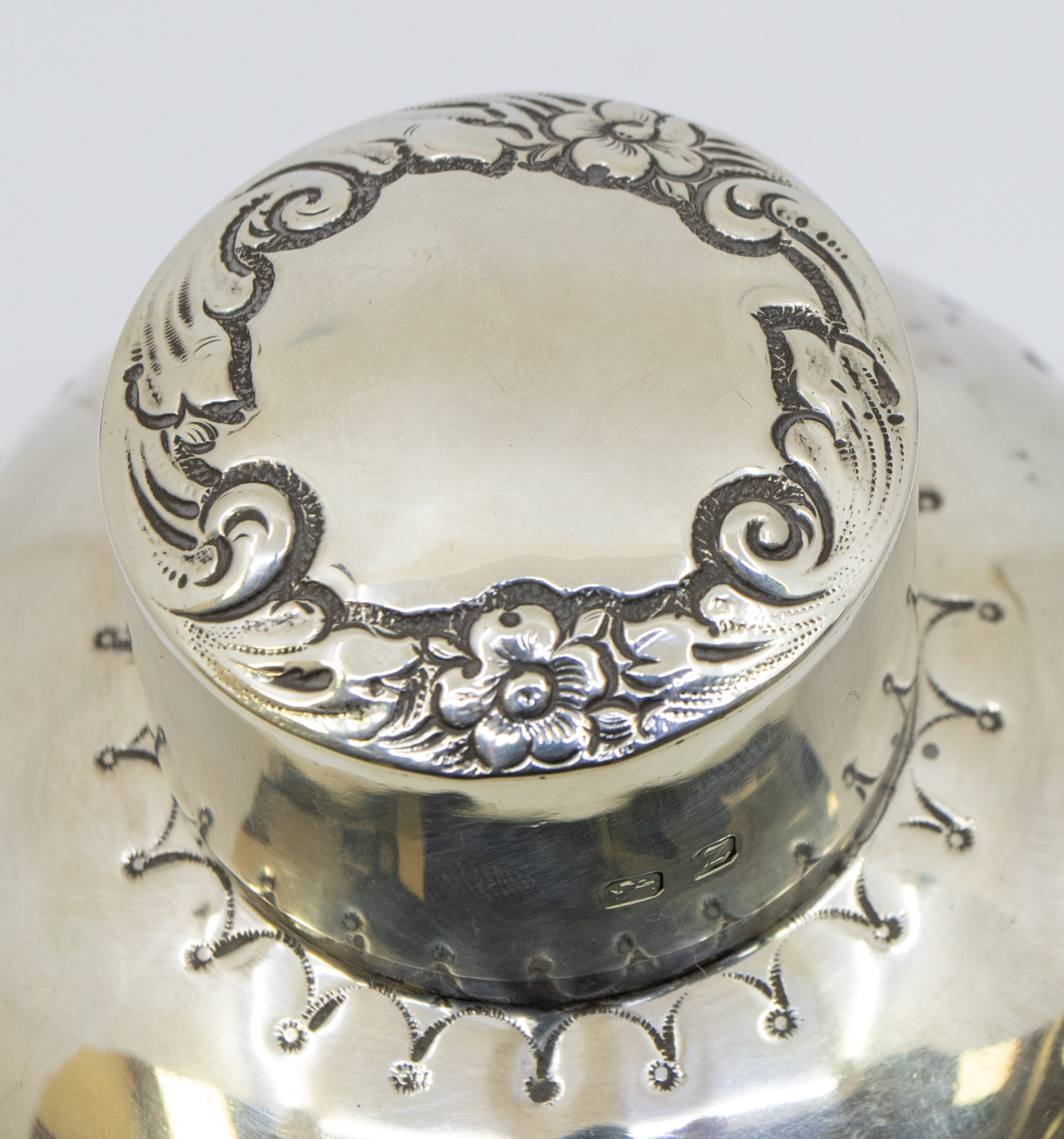 A Victorian silver tea caddy, of globular shape with elaborate floral and foliage repousse design, - Image 2 of 4