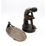 An early 20th Century WMF art nouveau pin dish along with a spelter figure of a classical man.