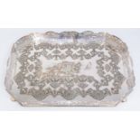 A large late 19th century/early 20th century silver plated serving tray with gallery surround and