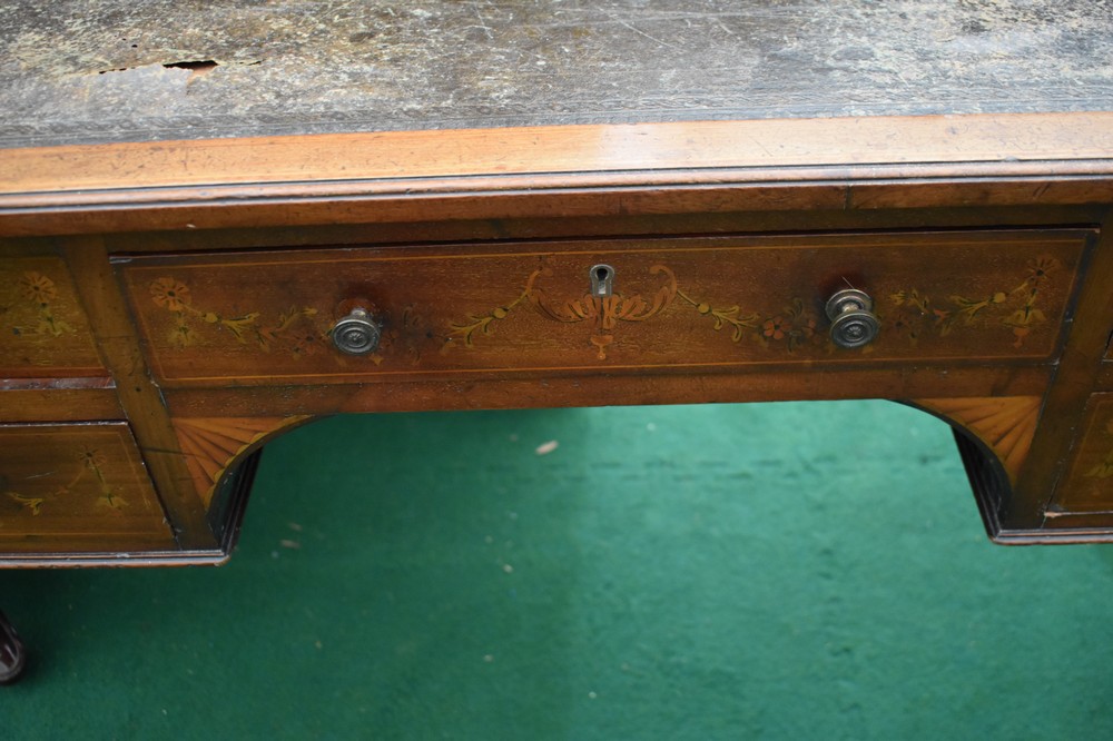 An inlayed Edwardian mahogany ladies desk with central drawer flanked by two either side drawers, - Image 2 of 4
