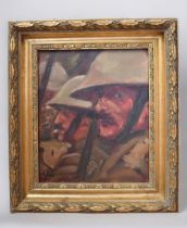 'Allied Troops, Waiting for the Whistle' by Roy Tidmarsh, size including frame 16" high x 14"