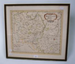 An 18th Century framed map of Huntingdonshire.