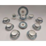 A six-place Wedgwood tea service in 'Florentine', including teapot, milk jug, sugar bowl, large