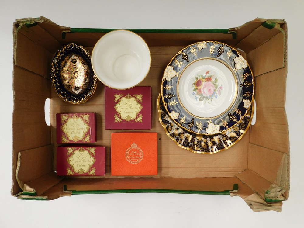A collection of Crown Derby to include 2 x cobalt ground Crown Derby 1128 imari dishes, A Crown - Image 2 of 2