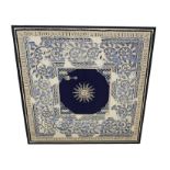 A decorative Halley's Comet silk scarf from 1986 in colourways of a blue scrolled and paisley print