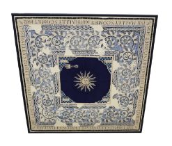 A decorative Halley's Comet silk scarf from 1986 in colourways of a blue scrolled and paisley print