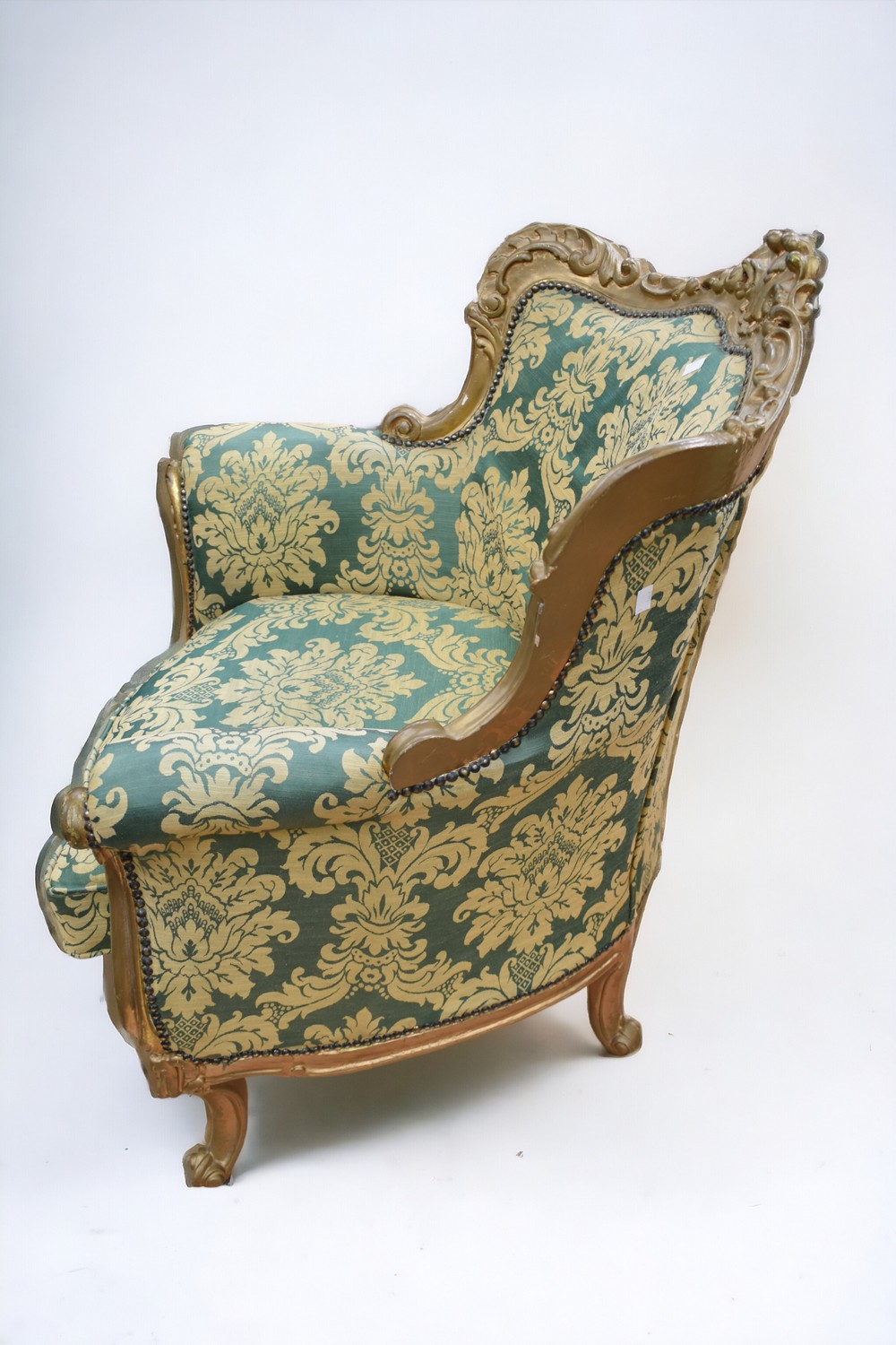 Two mid 20th Century reproduction French style arm chairs with gilt finish to frames. - Image 3 of 7