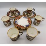 6 x Aynsley early 20th Century coffee cans & saucers , with silver can holders , 1 coffee can with a