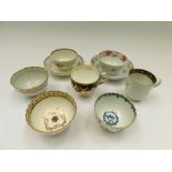 Small collection of  English porcelain Caughley and Coalport  tea bowls and saucers and coffee cups.