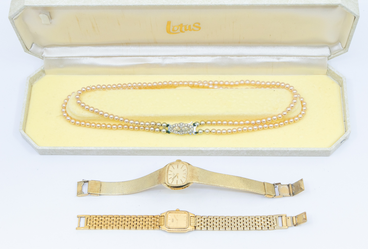 Two gold plated ladies wristwatches including Seiko (damaged broken glass) and Rotary, together with