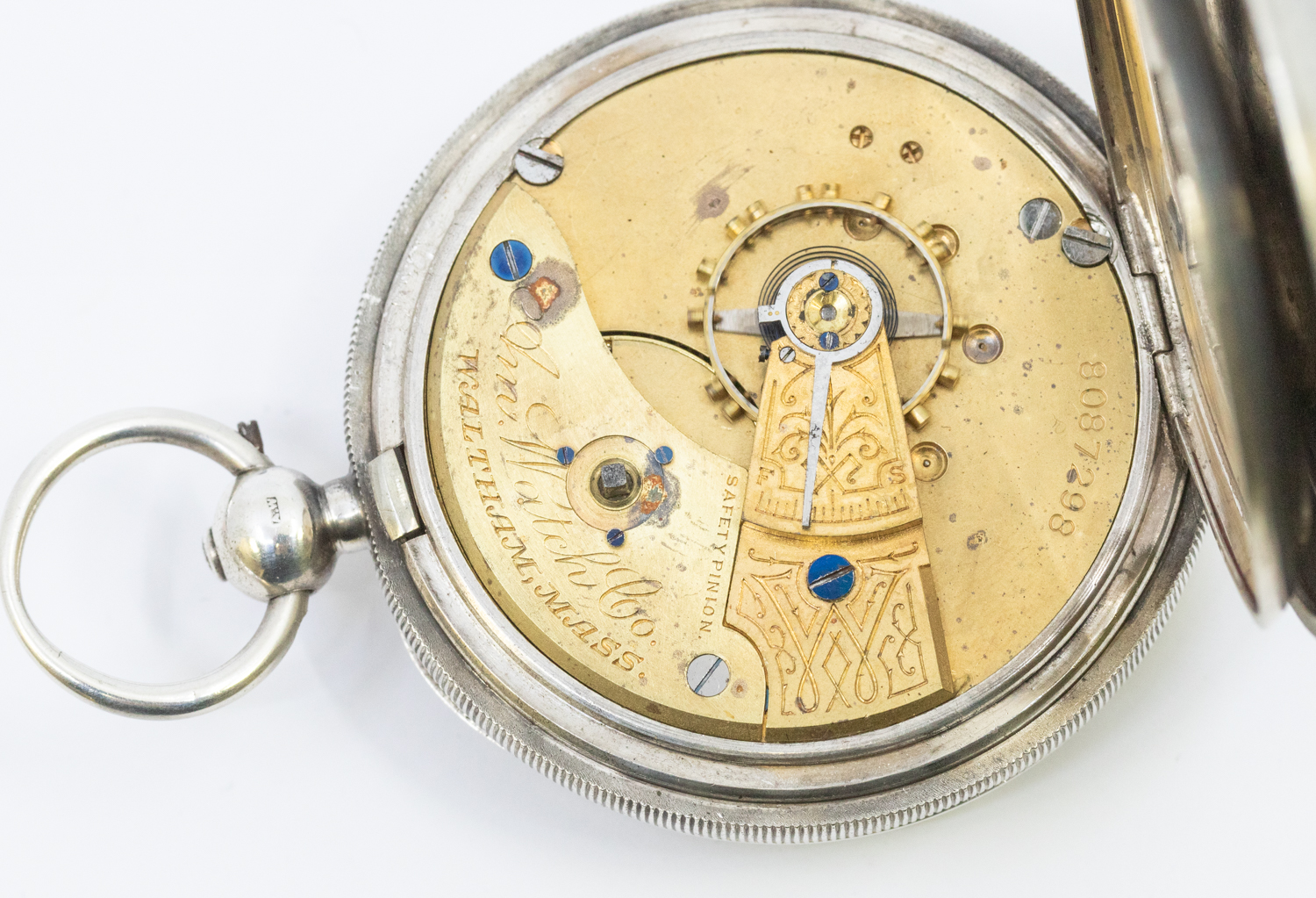An A.W.W Co Waltham silver cased pocket watch, comprising a white enamel dial with numeral - Image 2 of 2