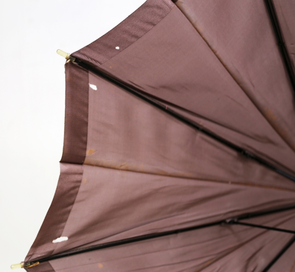 A 20th century wooden handled parasol, with faux amber plastic rounded end and London silver mount - Image 6 of 7