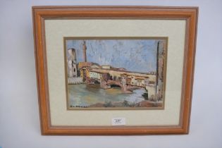 F. L. Emanuel painting of a Continental scene, signed lower left.