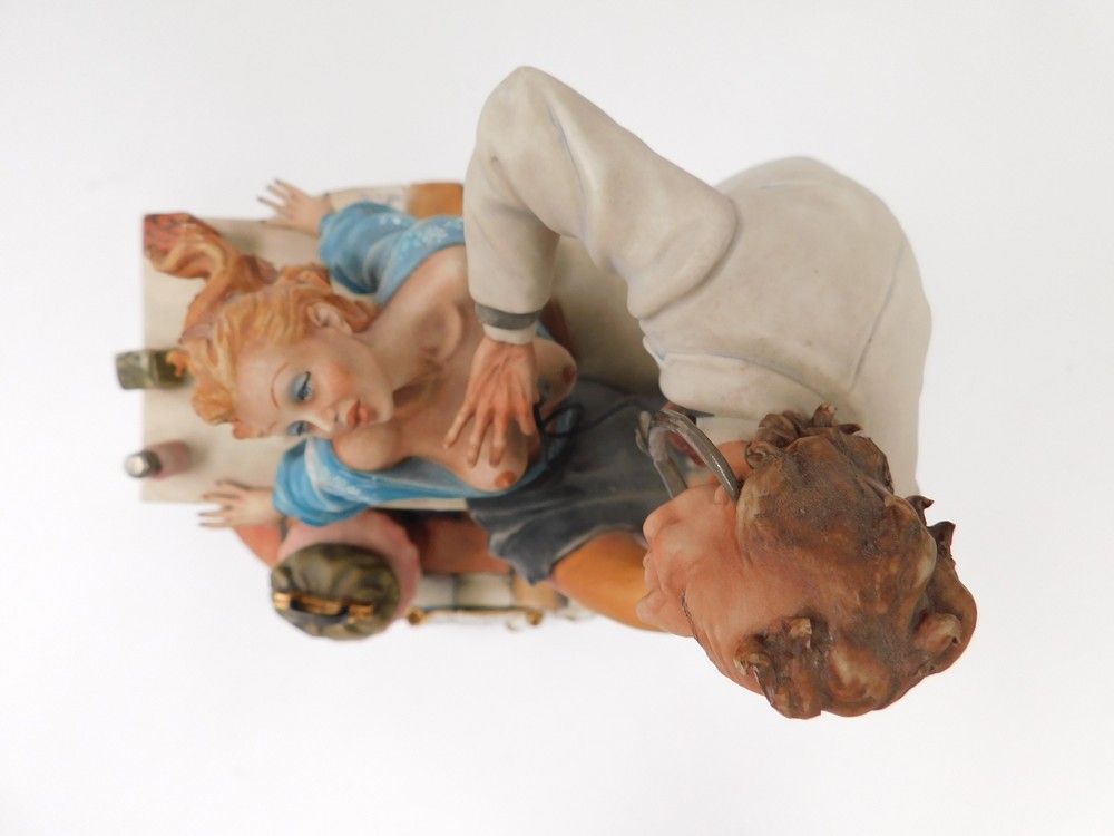 A large Capodimonte erotic doctor and patient scene signed to base with blue crown mark , thumb - Image 2 of 6
