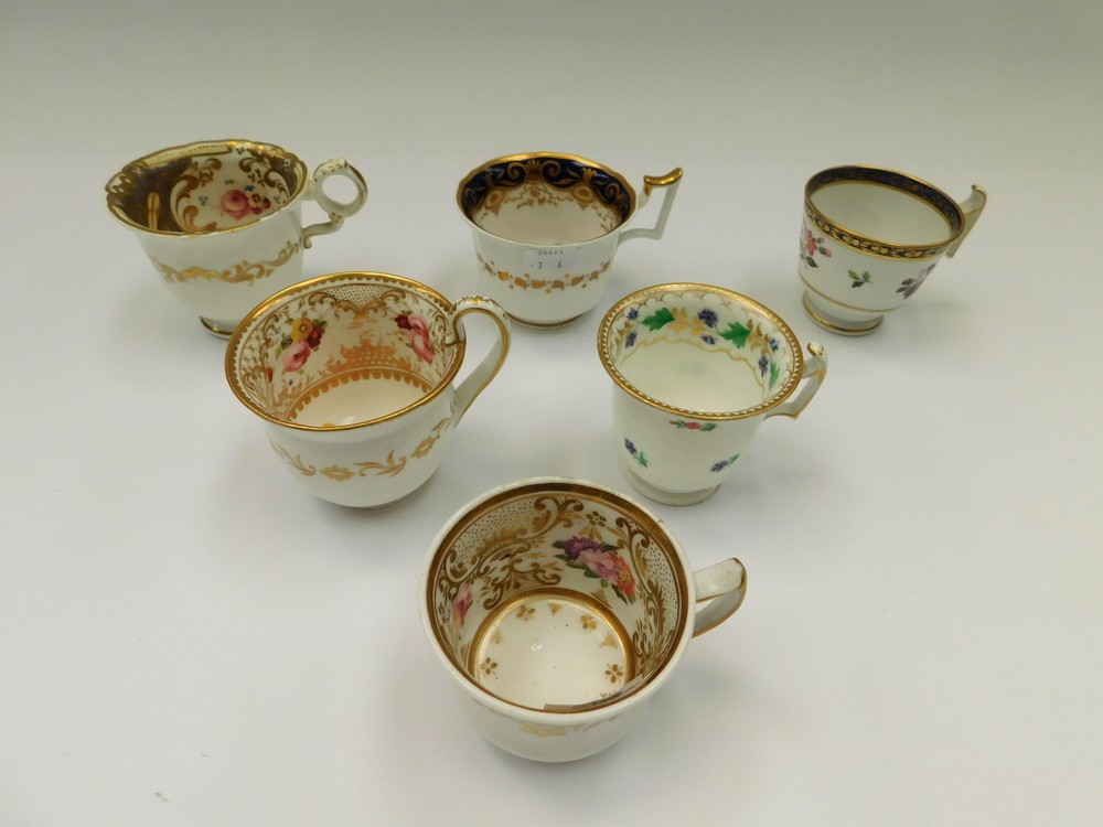 Six 18th century English tea and coffee cups, including Graingers, Factory A Circa 18th century