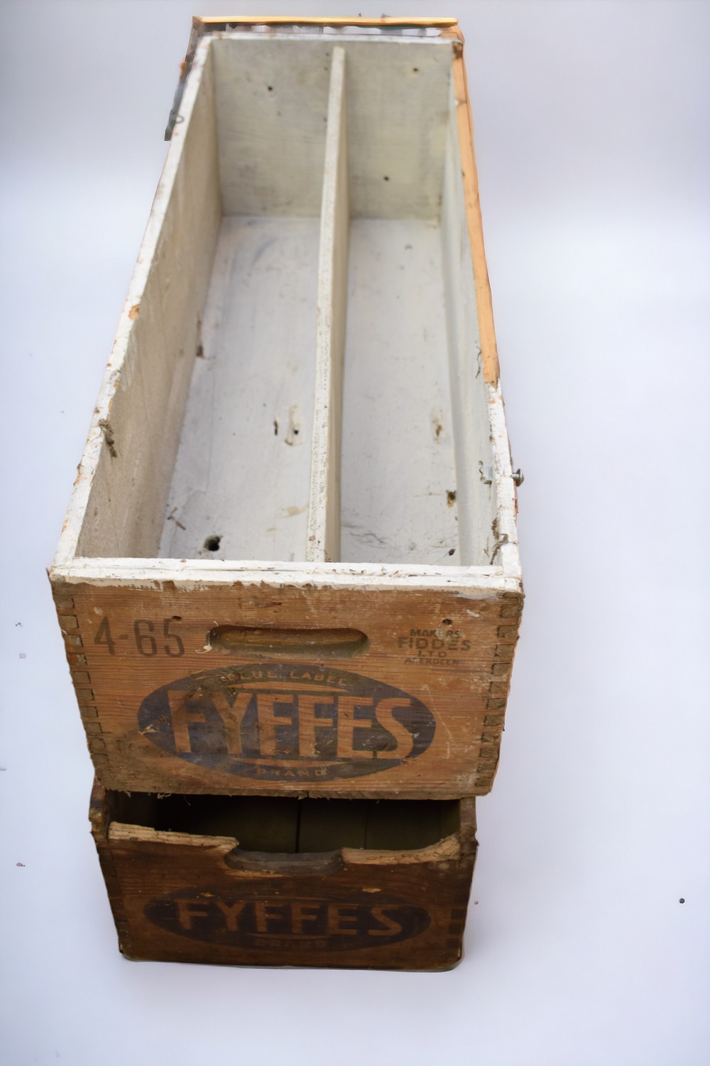Two mid 20th century wooden Fyffes banana boxes bearing merchant details, wax treated. 91cm long x - Bild 3 aus 4