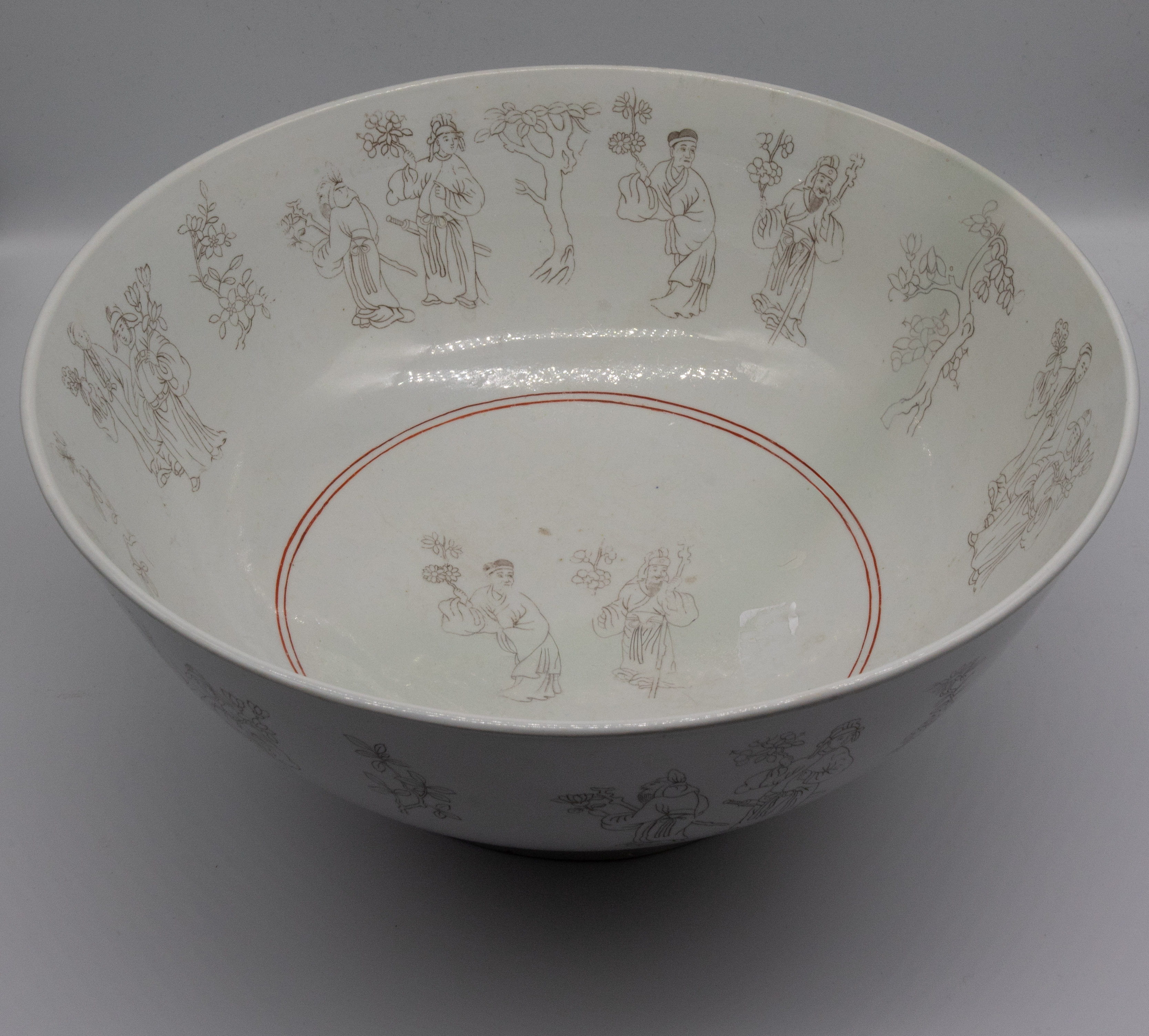 A large 19th century Spode New Stone bowl decorated with oriental figures under UV light it - Image 2 of 7
