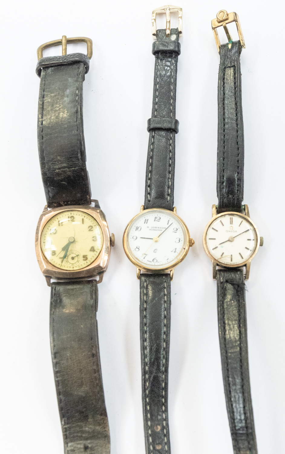 Two ladies wristwatches including a gold cased omega, (glass cracked) together with a 9ct gold H