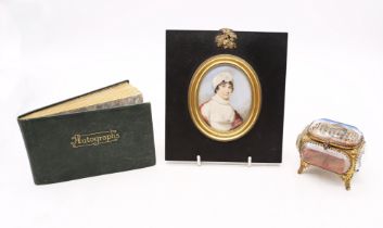 An early 19th Century miniature portrait of a Georgian lady, a 20th Century Italian trinket box