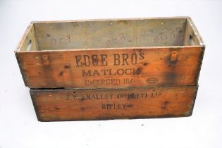 Two 20th century wooden Fyffes banana boxes bearing merchant details, wax treated. 91cm long x