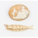 A 9ct gold articulated fish pendant, length approx 45mm, weight approx 8.9gms along with a 19th