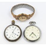 A gold plated gents Ingersoll wristwatch, together with a silver cased Benson pocket watch,missing