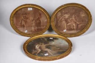 Three period oval framed 19th Century etchings/prints in period gilt frames.