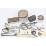 A small collection of mixed silver or plated wares to include; a Walker & Hall silver topped cut