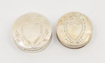 A George III silver Neo-Classical circular patch box, the cover engraved with shield shaped