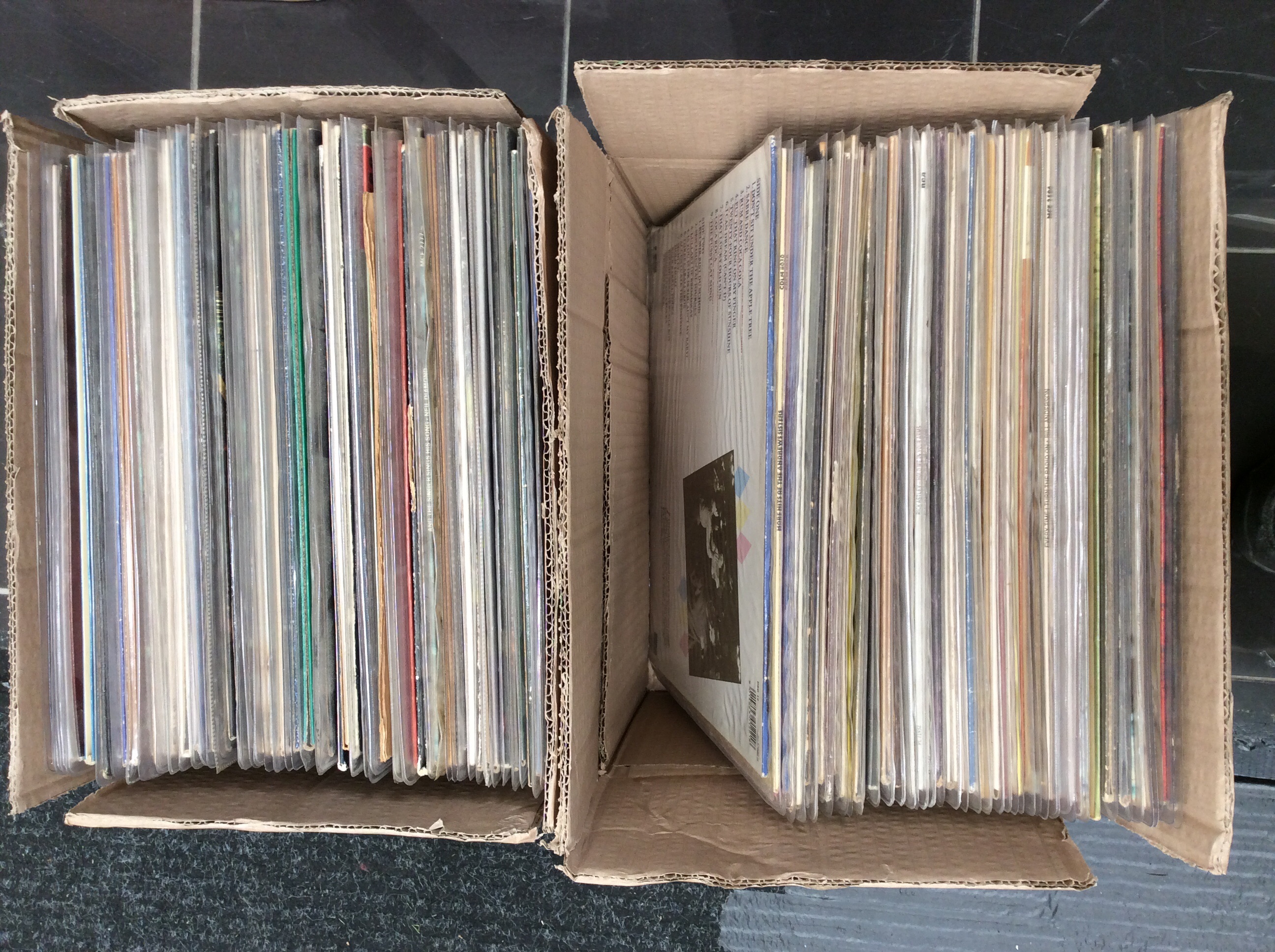 Two boxes of LPs to include Neil Diamond, The Drifters, ABBA, The Animals etc.