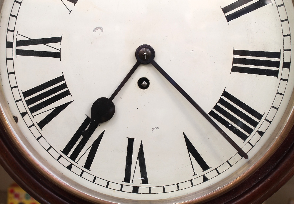 A late 19th Century round mahogany wall clock, painted dial with Roman numerals, 38cm diameter, no - Bild 2 aus 2