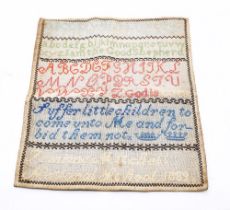 A Victorian unframed sampler, dated 1889.