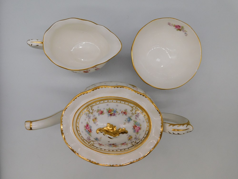 Royal Crown Derby 'Royal Antoinette': teapot (second quality) milk jug (first quality) and sugar - Image 2 of 5