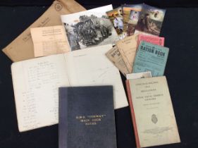 WWI and WWII interest:-  collection of WWI postcards, WWII photographs, ration books, H.M.S Conway