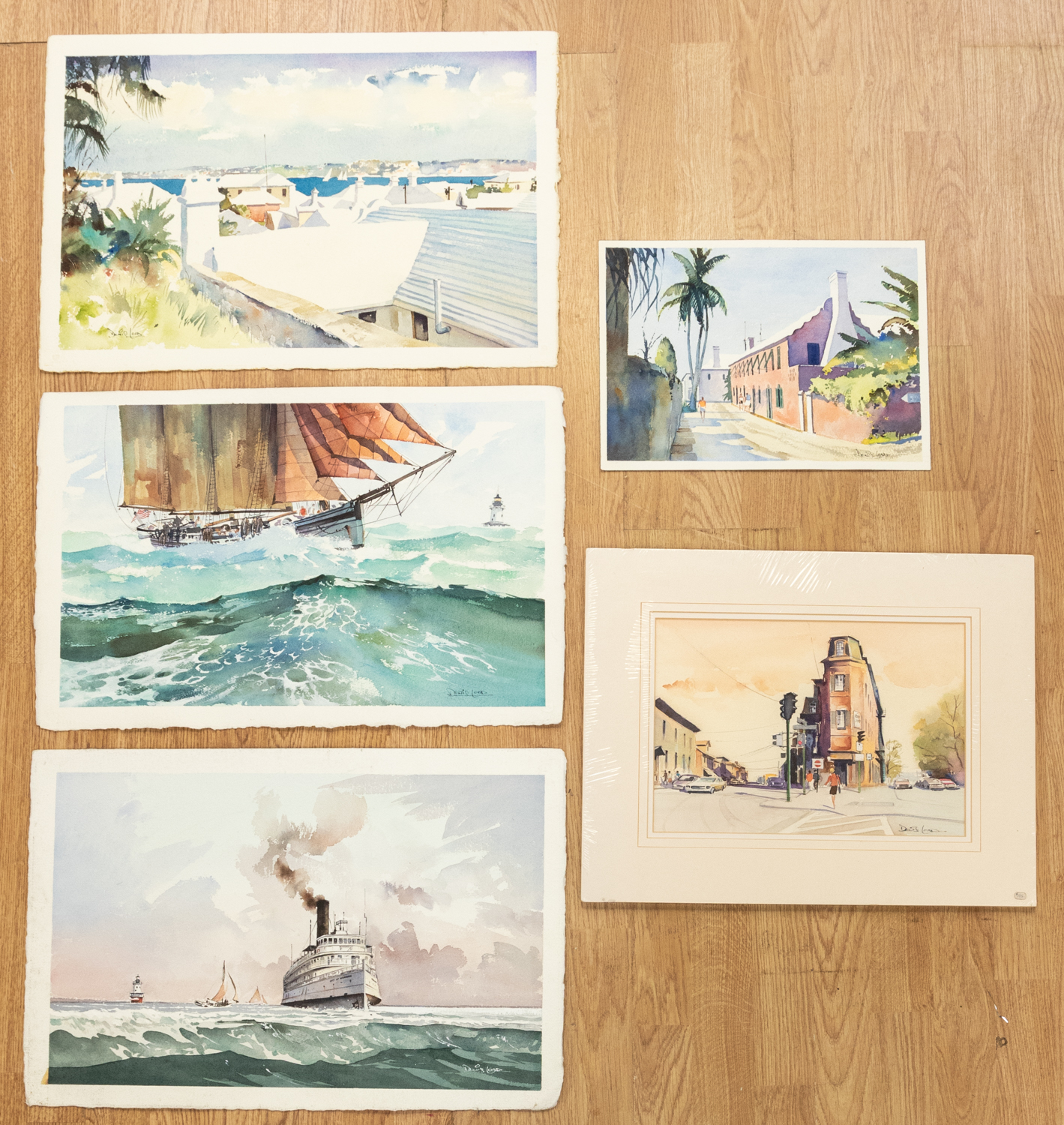 Four unframed and one mounted watercolour paintings by Denis Lord (1926-2013). From the artist's - Image 9 of 9