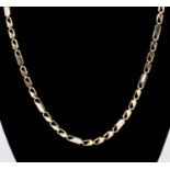 A 9ct gold two tone necklace, comprising alternate elongated links of yellow and white gold, width