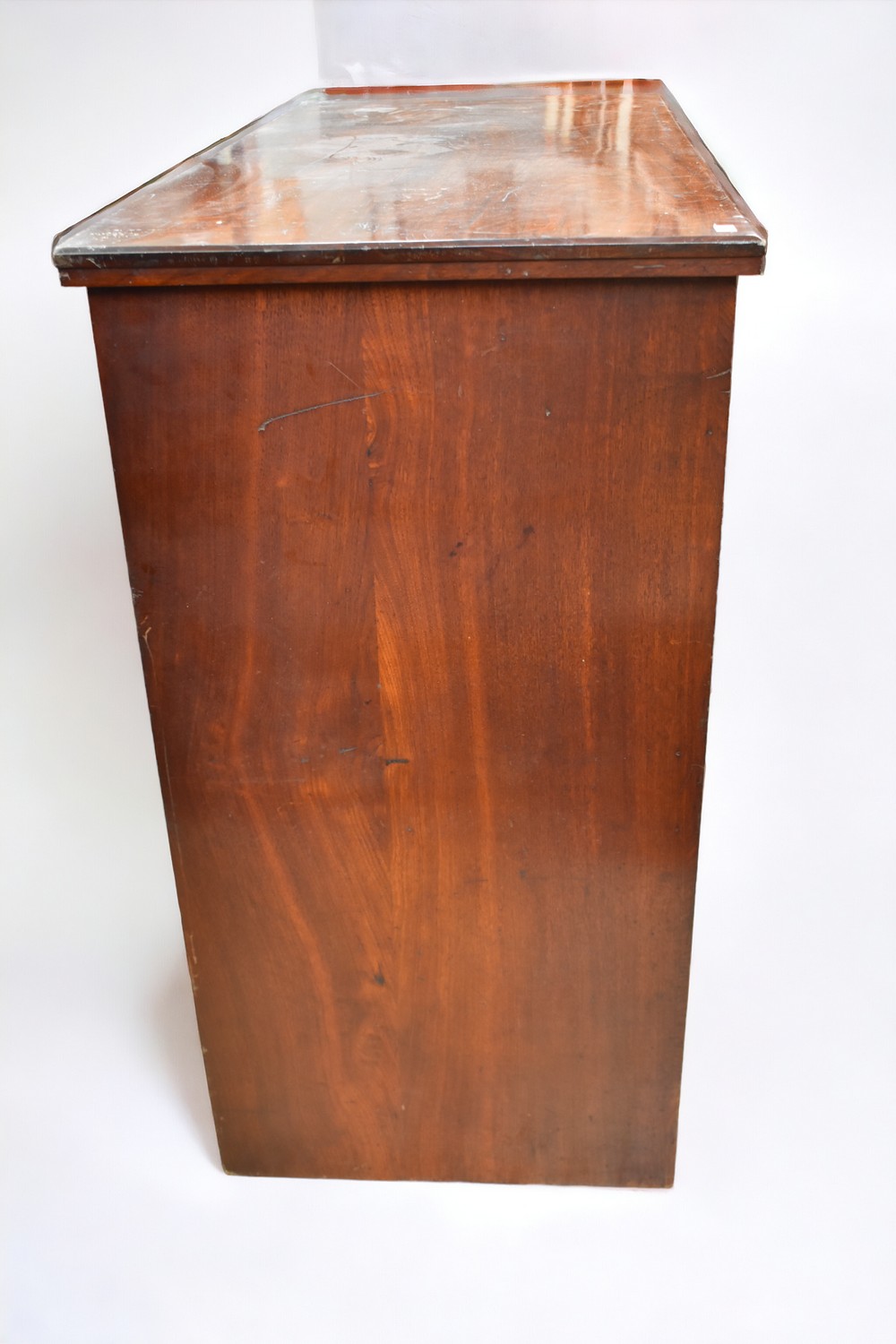 A large Edwardian mahogany chest of three drawers above three drawers, with brass swing handles, sat - Image 4 of 5
